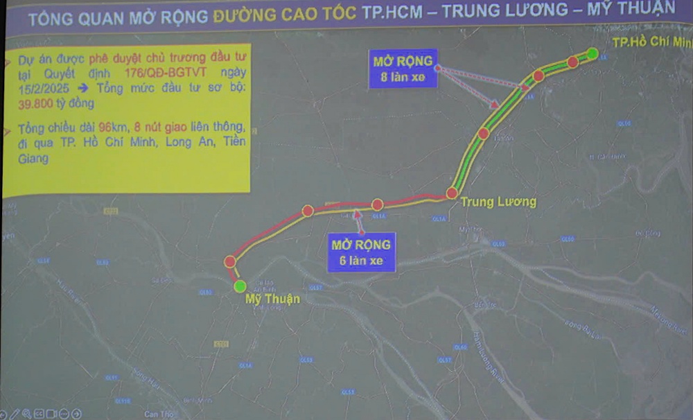 Tổng quan mở rộng đường cao tốc TP.HCM - Trung Lương - Mỹ Thuận mà liên danh nhà đầu tư trình bày với UBND tỉnh Đồng Tháp - Ảnh: MẬU TRƯỜNG